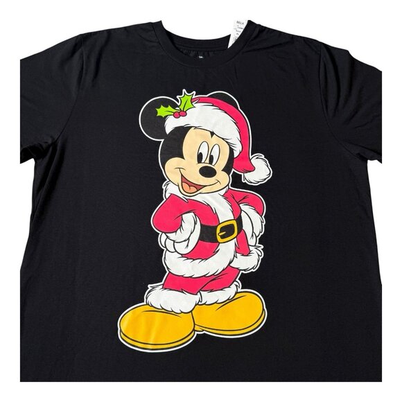 Disney Mickey Mouse Santa Christmas Tee Black XL Holiday Ugly Xmas Shirt NWT - Picture 2 of 8